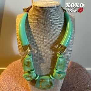 Elegant Acrylic Necklace Set - Teal and Gold Foil